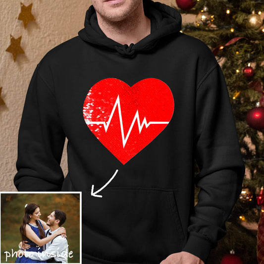 Custom Heart Beat Flip Sequin Hoodie (Double Print)