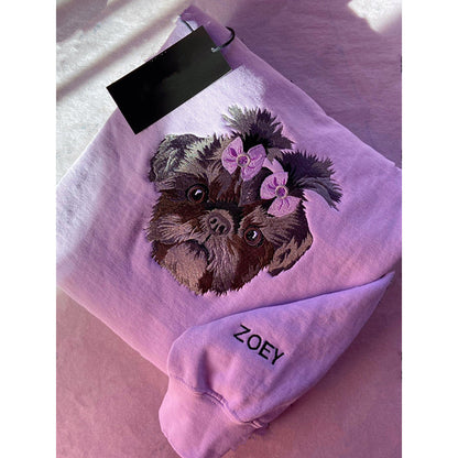 Customize Text & Image Dog Cat Pet Portrait Embroidery Sweatshirt Hoodie