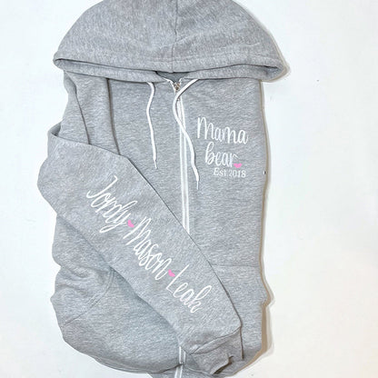 Mama Bear Zip Up Hoodie, Personalized Handmade, Unique Gift