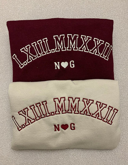 Custom Embroidered Roman Numeral Crewneck, Hoodie, Personalized Couples Gifts, Anniversary Gifts, Embroidered Couples Sweatshirt