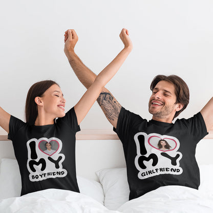 Custom Photo T-Shirt Personalized Couple T-shirt I Love My Girlfriend/Boyfriend