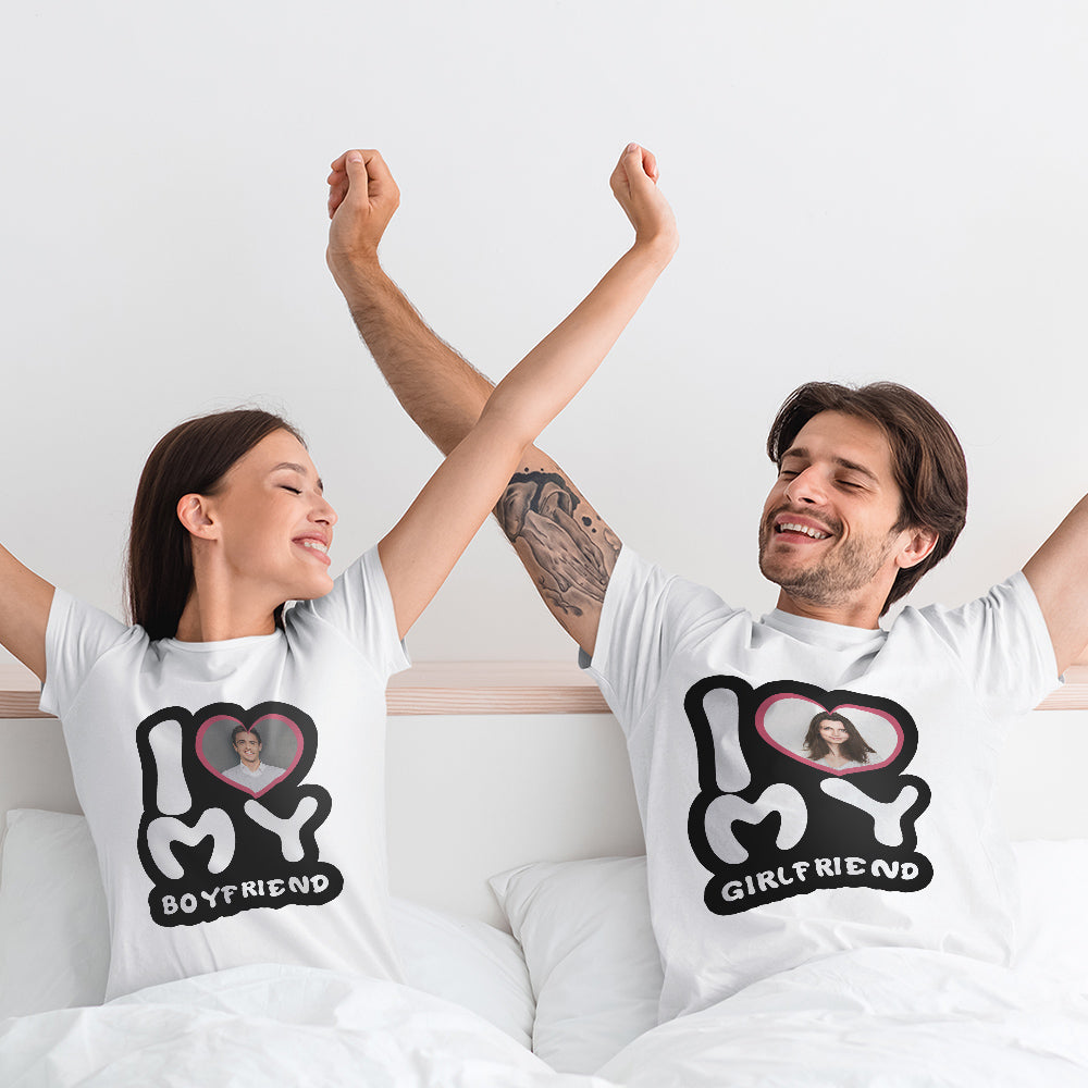 Custom Photo T-Shirt Personalized Couple T-shirt I Love My Girlfriend/Boyfriend