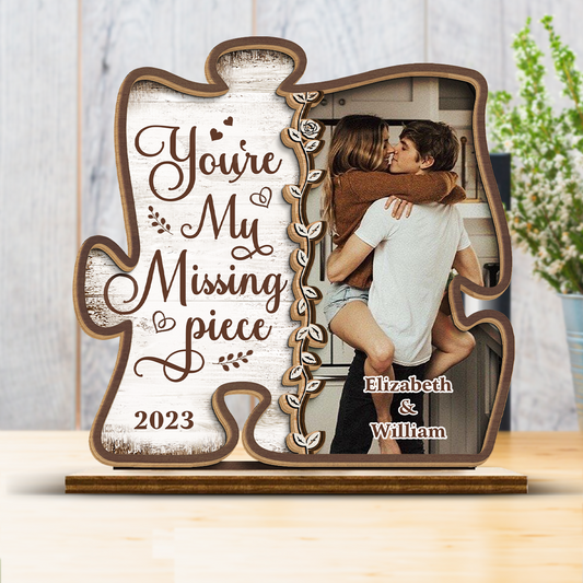 Custom Photo Loving You Is Easy- Couple Personalized Custom Shaped 2-Layered Wooden Plaque With Flat Stand - House Warming Gift, Gift For Husband Wife, Anniversary