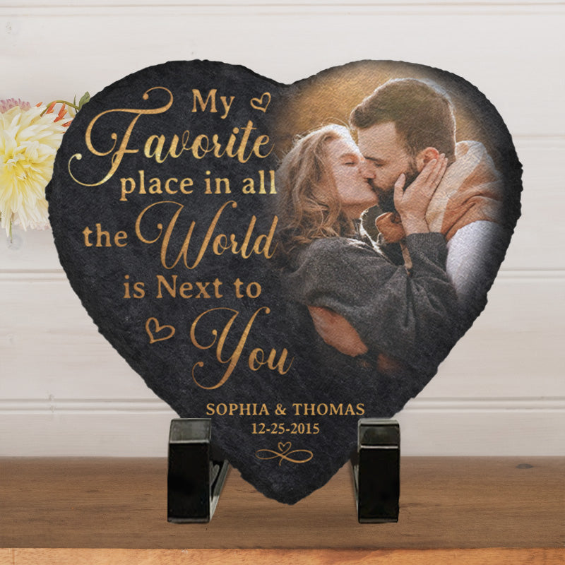 Custom Photo Oh My Darling I Love You So - Couple Personalized Custom Heart Shaped Rock Slate - Gift For Husband Wife, Anniversary