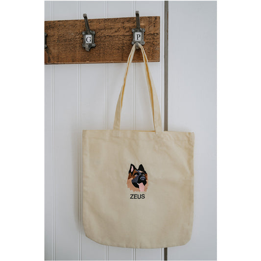 Embroidered Pet Portait Organic Canvas Shopper Bag