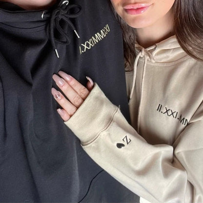 Custom Embroidered Roman Numeral Date Couple's Sweatshirt Roman Numeral Hoodie