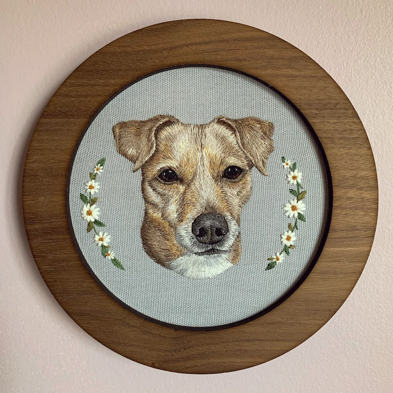 Custom Pet Portrait Embroidery Hoop, Wall Hanging Decor