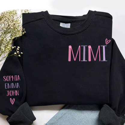 Embroidered MiMi Heart And Grandkids Sweatshirt