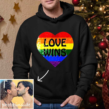 Custom Love Wins Flip Sequin Hoodie (Double Print)