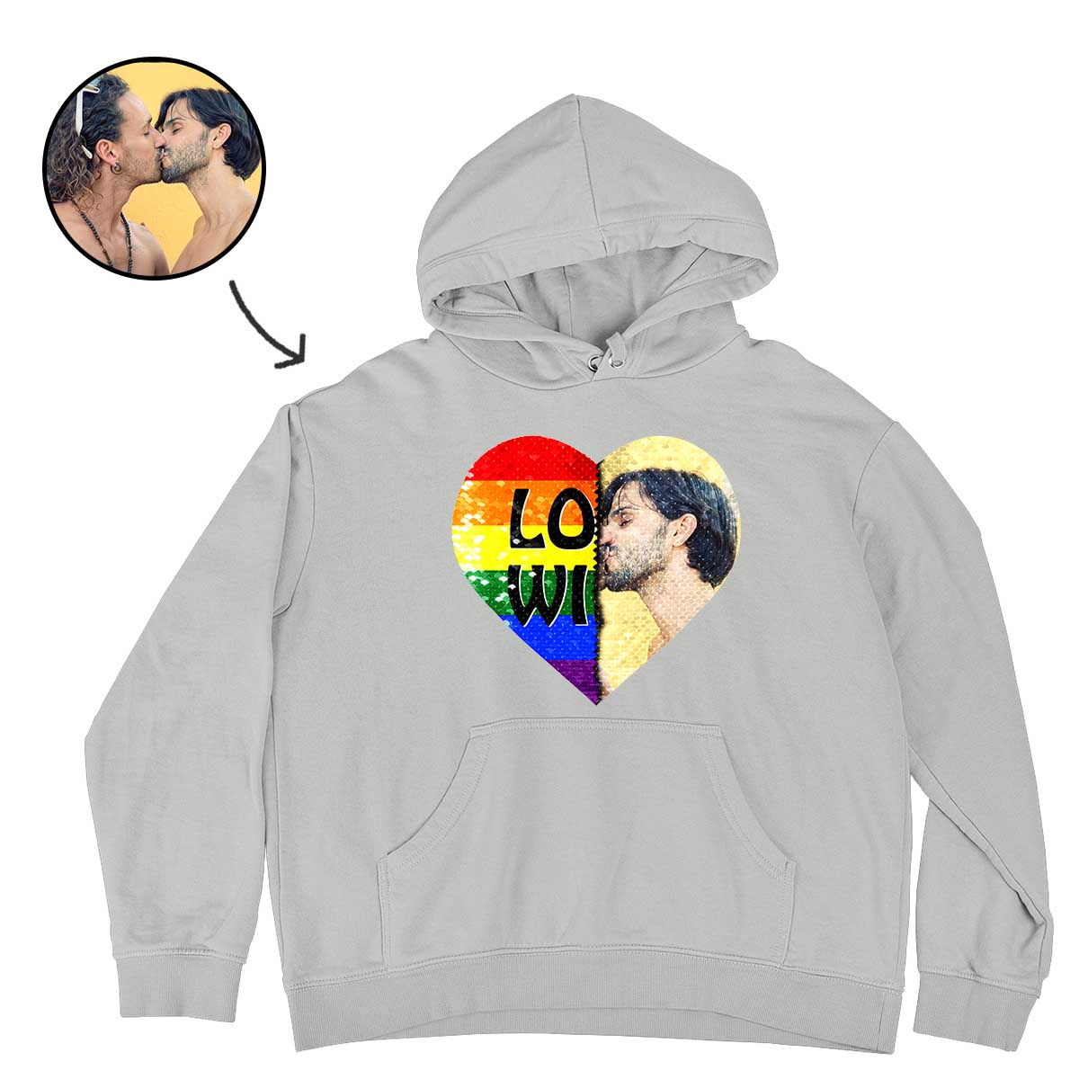 Custom Love Wins Flip Sequin Hoodie (Double Print)