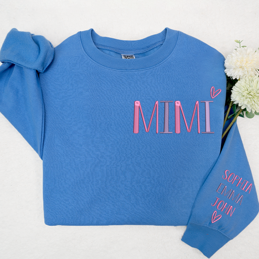 Embroidered MiMi Heart And Grandkids Sweatshirt