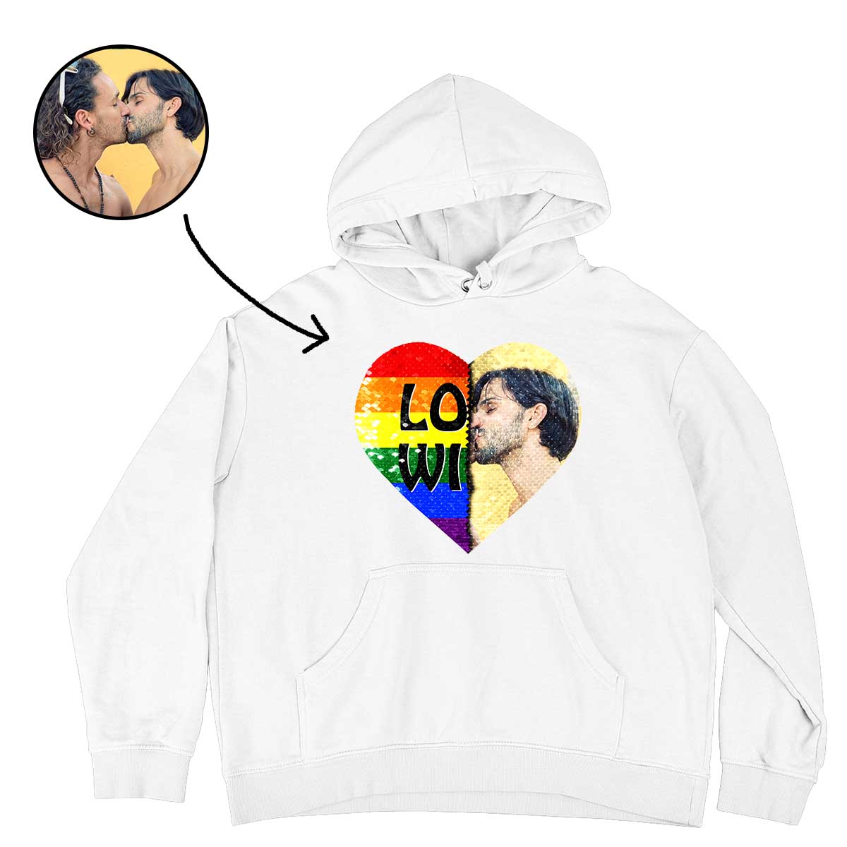 Custom Love Wins Flip Sequin Hoodie (Double Print)