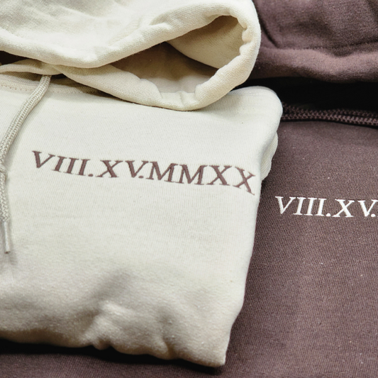 Custom Embroidered Roman Numeral Date Couple's Sweatshirt Roman Numeral Hoodie