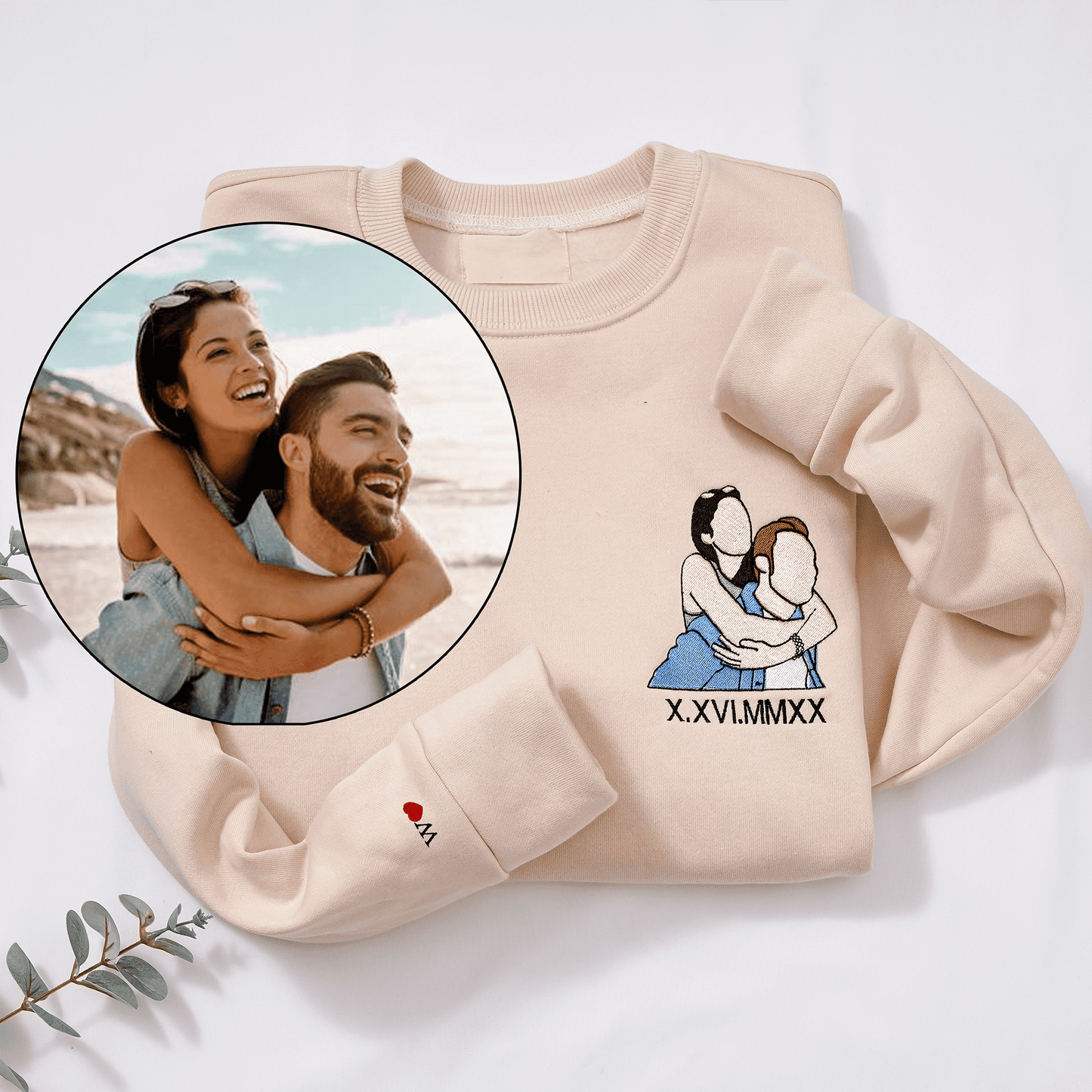 Custom Embroidered Sweatshirt Portrait Music Player Couple Family Gift