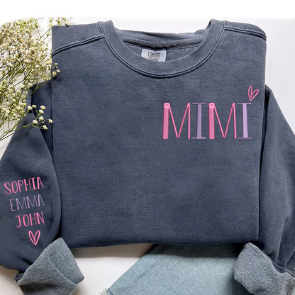 Embroidered MiMi Heart And Grandkids Sweatshirt