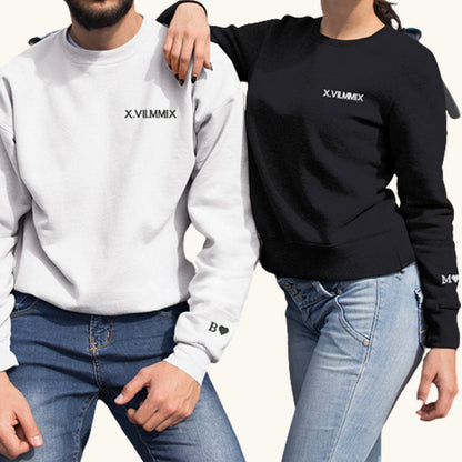 Personalized Embroidered Roman Numerals Couples Matching Sweatshirt, Hoodie