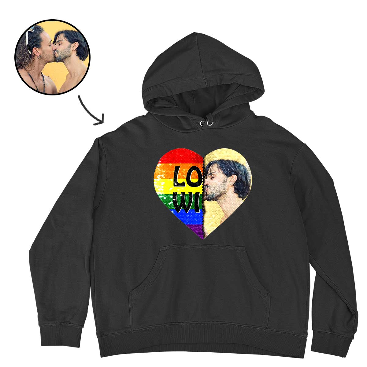 Custom Love Wins Flip Sequin Hoodie (Double Print)