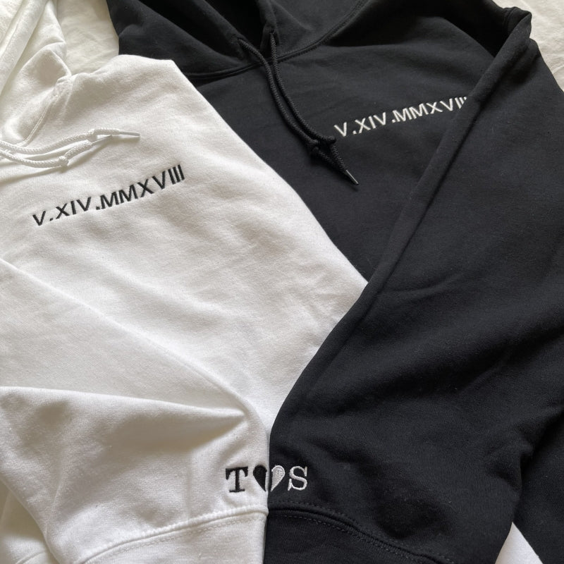 Custom Embroidered Roman Numeral Date Couple's Sweatshirt Roman Numeral Hoodie