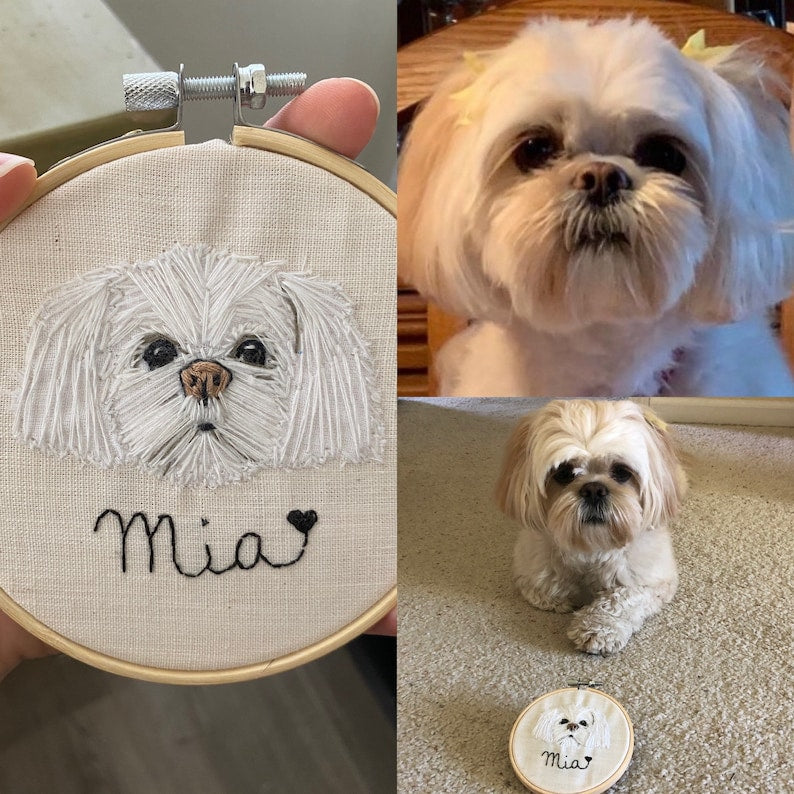 Custom Pet Portrait Embroidery Hoop, Wall Hanging Decor