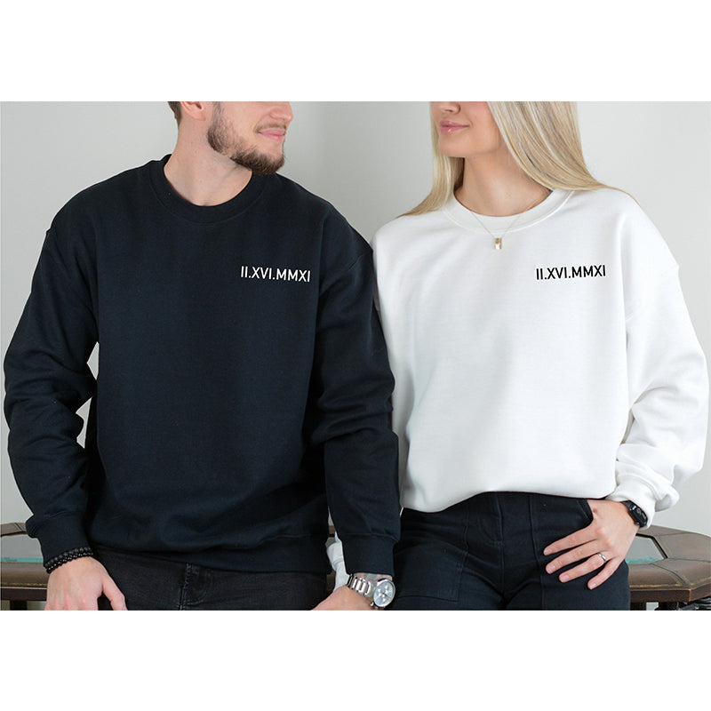 Custom Embroidered Roman Numeral Date Couple's Sweatshirt Roman Numeral Hoodie