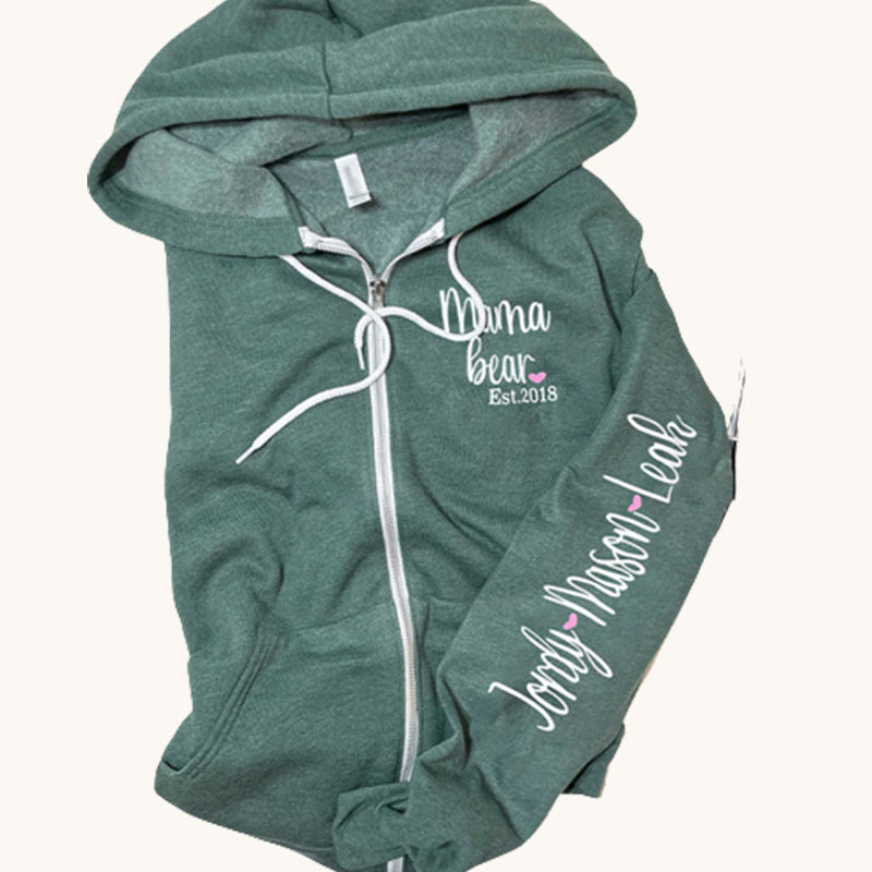 Mama Bear Zip Up Hoodie, Personalized Handmade, Unique Gift