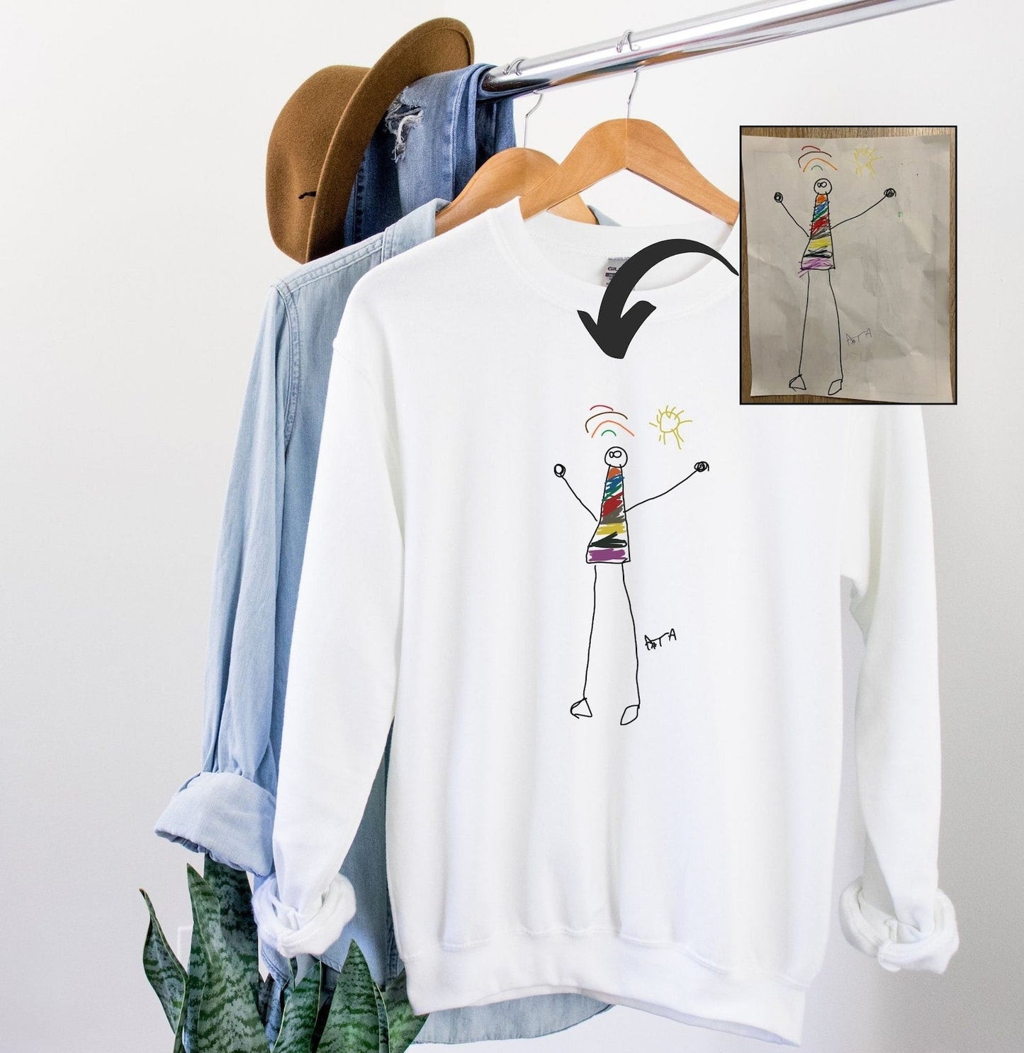 Custom Embroidered Kids Drawing Artwork Sweatshirt, Hoodie, Custom Kids Photo Drawing, Personalized Unique Gift for Moms, Dads, Grandparents