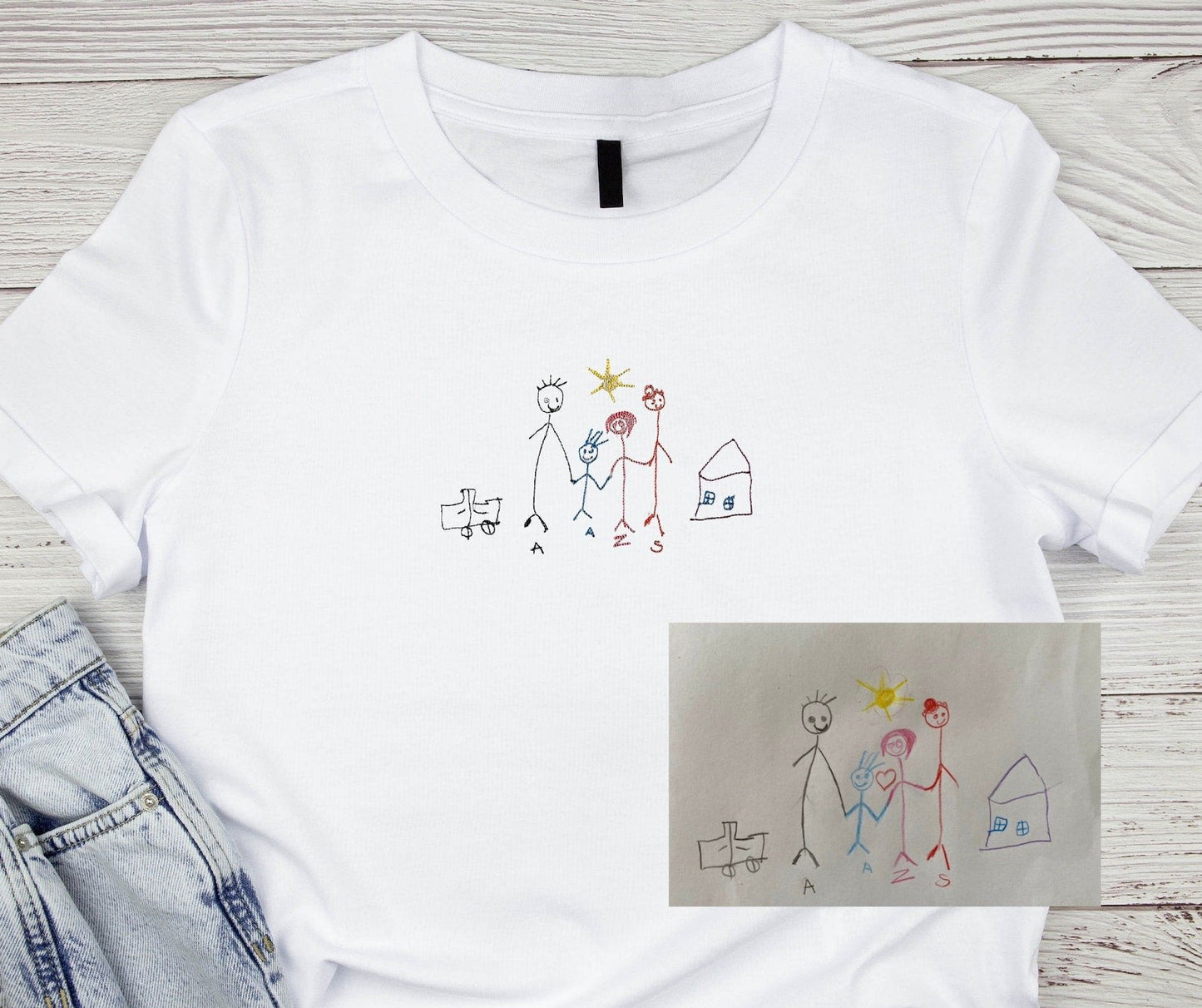 Custom Embroidered Kids Drawing Artwork Sweatshirt, Hoodie, Custom Kids Photo Drawing, Personalized Unique Gift for Moms, Dads, Grandparents