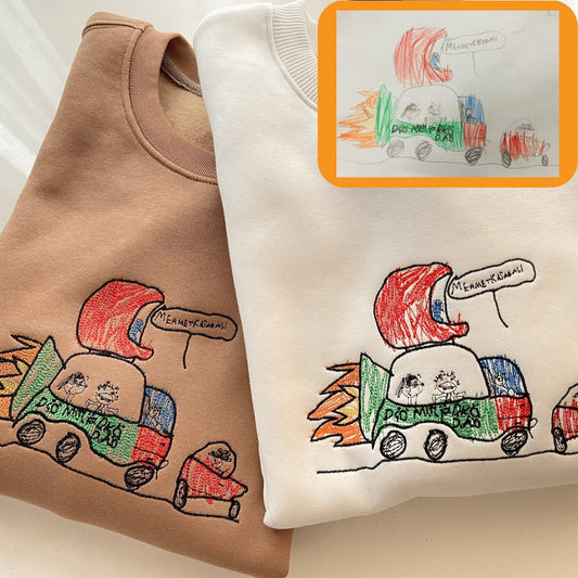 Custom Embroidered Kids Drawing Artwork Sweatshirt, Hoodie, Custom Kids Photo Drawing, Personalized Unique Gift for Moms, Dads, Grandparents