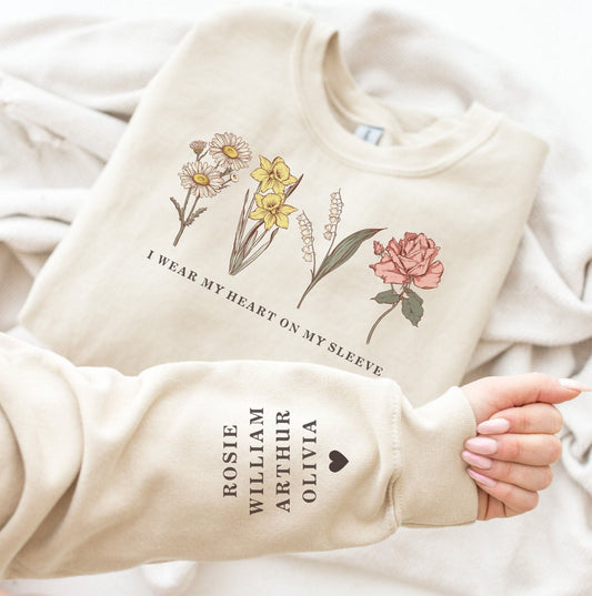 Custom Birth Month Sweatshirt Birth Flower Print Sweater, Personalized Mom Grandma Gift