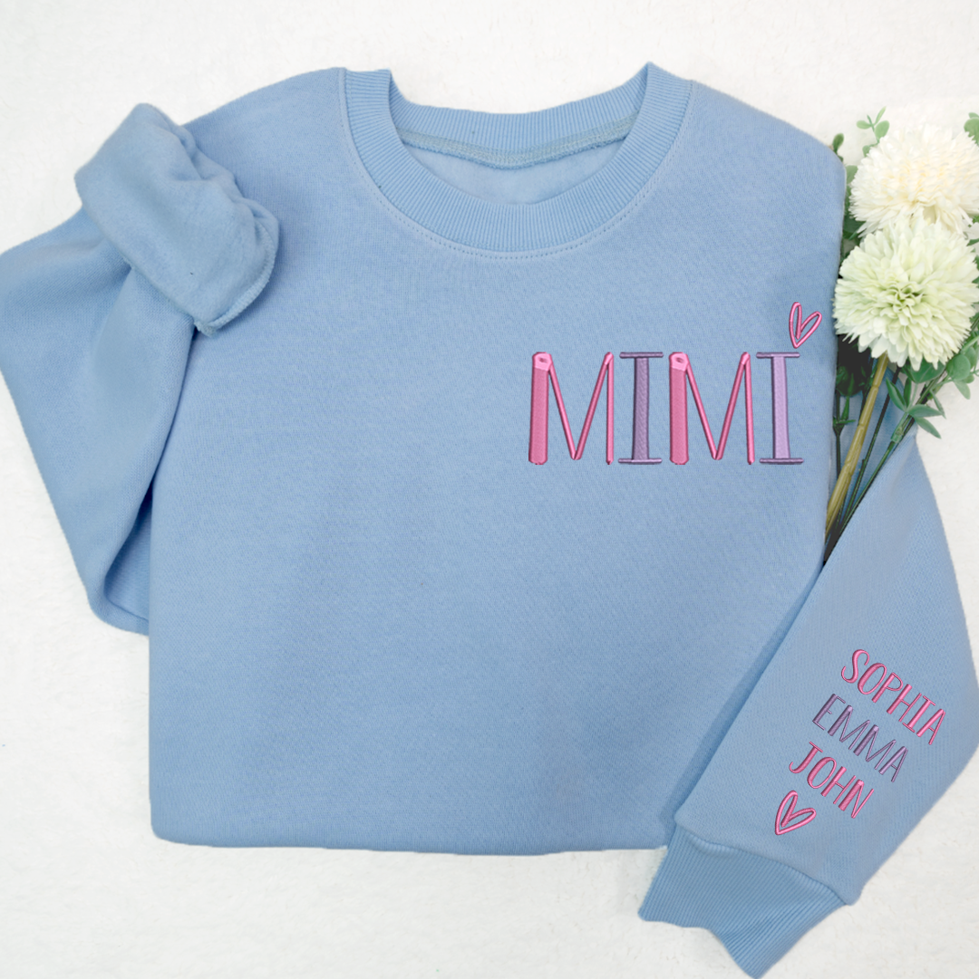 Embroidered MiMi Heart And Grandkids Sweatshirt