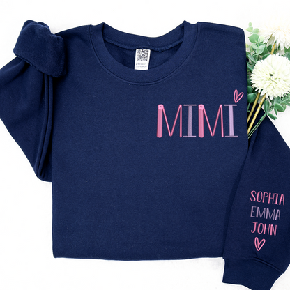 Embroidered MiMi Heart And Grandkids Sweatshirt