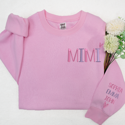 Embroidered MiMi Heart And Grandkids Sweatshirt