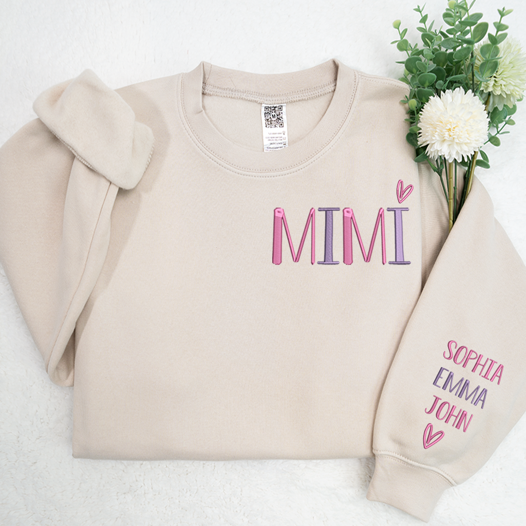 Embroidered MiMi Heart And Grandkids Sweatshirt