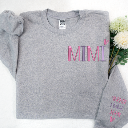 Embroidered MiMi Heart And Grandkids Sweatshirt