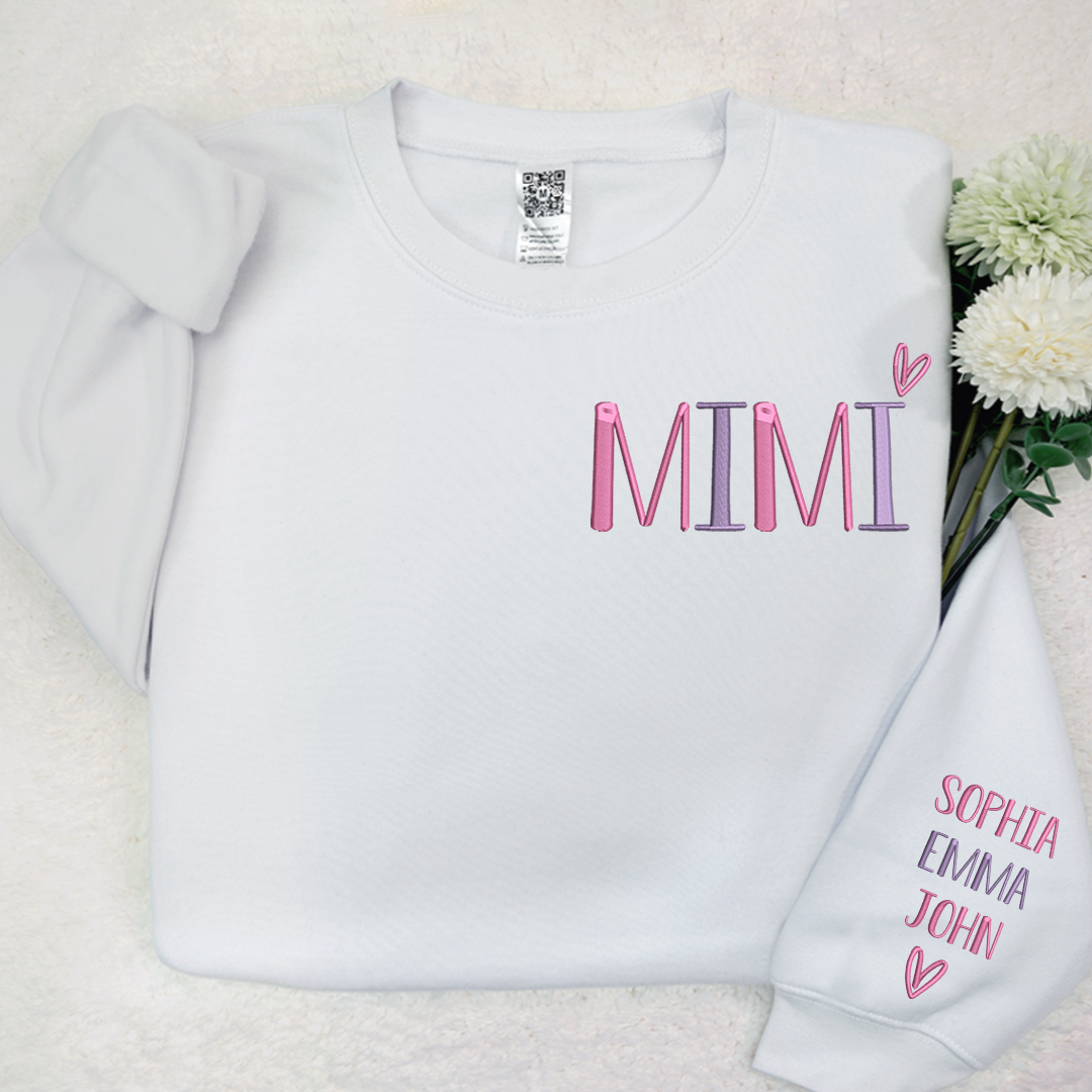 Embroidered MiMi Heart And Grandkids Sweatshirt